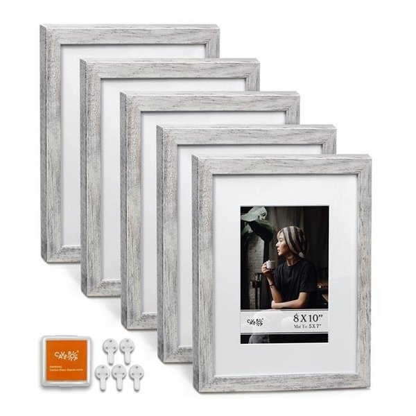 Cavepop Cavepop SPF-81057F-RG 5 x 7 in. Picture Frame with Mat & 8 x 10 in. without Mat; Rustic Grey - 5 Piece SPF-81057F-RG